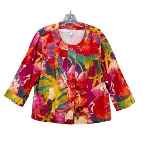 Coldwater Creek Women's L All Over Print Blazer Jacket Multicolor Artsy Colorful